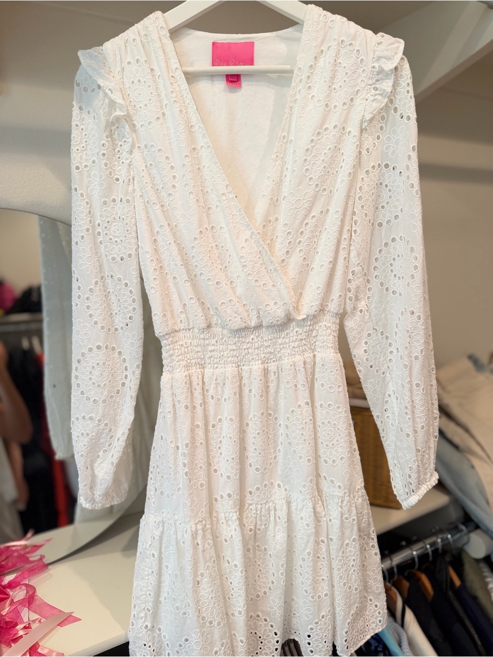 Lilly Pulitzer White ok Eyelet Long-Sleeve Wrap Dress